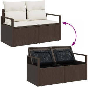 vidaXL vidaXL 6-częściowy zestaw sof ogrodowych z poduszkami Brązowy Poli Rattan, vidaXL 2-osobowa sofa ogrodowa z miejscem na rzeczy i poduszkami Brązowa Poli Rattan 10