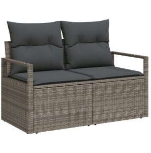 vidaXL 7-częściowy zestaw sofy ogrodowej z poduszkami szary rattan poliestrowy, 2-osobowa sofa ogrodowa z miejscem do przechowywania i poduszkami szary rattan poliestrowy 3