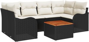 vidaXL Zestaw Sofy Ogrodowej z Poduszkami Czarny Polirattan Akacja, Zestaw Sofy Ogrodowej 2-osobowej z Przechowywaniem i Poduszkami Czarny Polirattan 2