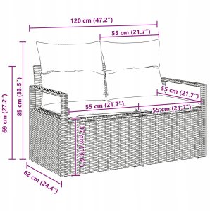 vidaXL 7-częściowa sofa ogrodowa z poduszkami Beżowy poli rattan, Sofa ogrodowa dla dwóch osób z miejscem do przechowywania i poduszkami Beżowy poli rattan 12