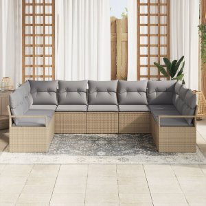 vidaXL 7-częściowa sofa ogrodowa z poduszkami Beżowy poli rattan, Sofa ogrodowa dla dwóch osób z miejscem do przechowywania i poduszkami Beżowy poli rattan 2