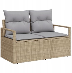vidaXL 7-częściowa sofa ogrodowa z poduszkami Beżowy poli rattan, Sofa ogrodowa dla dwóch osób z miejscem do przechowywania i poduszkami Beżowy poli rattan 3