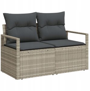 vidaXL Zestaw 7-częściowy Sof Ogrodowych z Poduszkami Jasnoszary Rattan, Dwuosobowa Sofa Ogrodowa z Przechowalnią i Poduszkami Szary Rattan 3