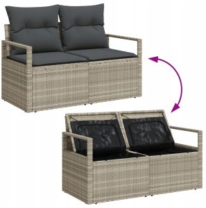 vidaXL Zestaw 7-częściowy Sof Ogrodowych z Poduszkami Jasnoszary Rattan, Dwuosobowa Sofa Ogrodowa z Przechowalnią i Poduszkami Szary Rattan 8