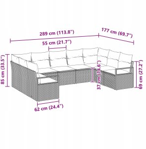 vidaXL Zestaw 9-elementowy sofa ogrodowa z poduszkami jasnoszary polirattan, Sofa ogrodowa 2-osobowa z miejscem do przechowywania i poduszkami szary polirattan 11