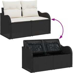 vidaXL 5-częściowy zestaw sofy ogrodowej z poduszkami czarny z polirattanu akacjowego, 2-osobowa sofa ogrodowa z miejscem na przechowywanie i poduszkami czarny polirattan 10