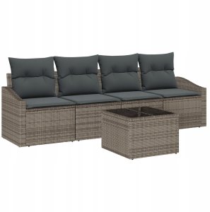 vidaXL Zestaw do jadalni w ogrodzie 5 elementów z poduszkami szary polirattan 2