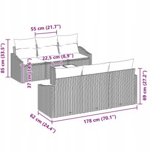vidaXL 7-elementowy zestaw sof ogrodowych z poduszkami, czarny polirattan 10