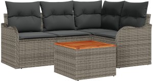 Zestaw sof ogrodowych vidaXL z poduszkami szary poli rattan akacja, Dwuosobowa sofa ogrodowa vidaXL z miejscem do przechowywania i poduszkami szary poli rattan 2