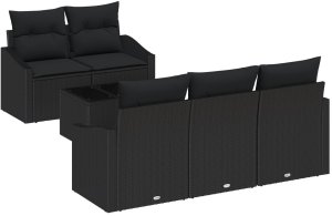 vidaXL Zestaw Sofy Ogrodowej 6 Części z Poduszkami Czarny Polirattan 2