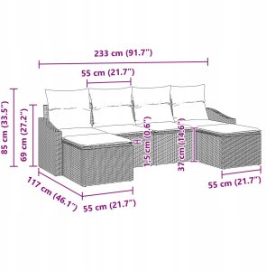 vidaXL Zestaw do jadalni  z 6 częściami i poduszkami Szary polirattan 11