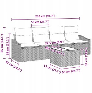 vidaXL Zestaw obiadowy  5 części z poduszkami jasnoszary polirattan 10