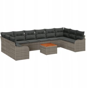 Zestaw 11-częściowy sof ogrodowych vidaXL z poduszkami Szary Poli Rattan Akacja, 2-osobowa sofa ogrodowa vidaXL z miejscem na przechowywanie i poduszkami Szary Poli Rattan 2