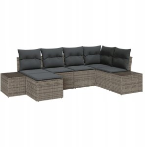 vidaXL 6-częściowy zestaw sof ogrodowych z poduszkami Szary Rattan 2