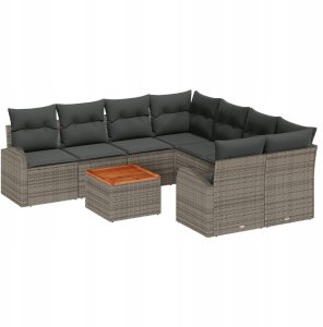 Zestaw sof ogrodowych vidaXL 9-częściowy z poduszkami szary polirattan akacja, Sofa ogrodowa vidaXL 2-osobowa z miejscem do przechowywania i poduszkami szary polirattan 2
