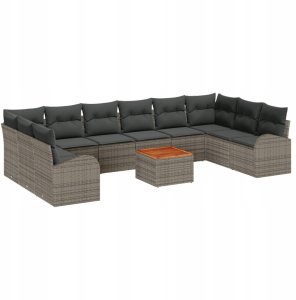 vidaXL 11-częściowy zestaw sof ogrodowych z poduszkami Szary Poli Rattan Akacjowy, vidaXL 2-osobowa sofa ogrodowa z przechowalnią i poduszkami Szary Poli Rattan 2