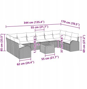 vidaXL Zestaw ogrodowy 11 częściowy z poduszkami czarny polirattan akacja, Sofa dwuosobowa z miejscem do przechowywania i poduszkami czarny polirattan 11