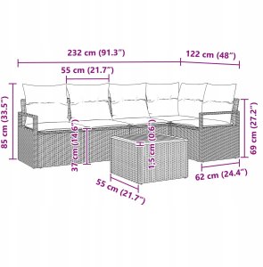 Zestaw 6-częściowy sof ogrodowych z poduszkami Czarny Polirattan Akacja, Sofa ogrodowa 2-osobowa z miejscem do przechowywania i poduszkami Czarny Polirattan 12