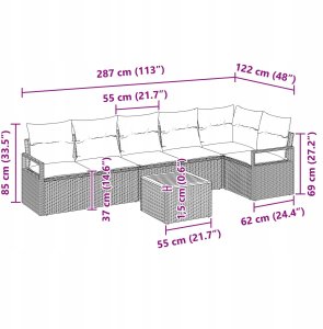 Zestaw 7-częściowej sofy ogrodowej z poduszkami beżowy polirattan akacjowy, Sofa ogrodowa dwuosobowa z miejscem do przechowywania i poduszkami beżowy polirattan 12