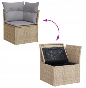 vidaXL 7-elementowy zestaw sof ogrodowych z poduszkami Beżowy Rattan Akacja, vidaXL 2-osobowa sofa ogrodowa z miejscem do przechowywania i poduszkami Beżowy Rattan 10