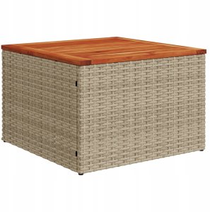 Zestaw 11-częściowy sof ogrodowych z poduszkami Beżowy polirattan Akacja, Dwuosobowa sofa ogrodowa z pojemnikiem i poduszkami Beżowy polirattan 5