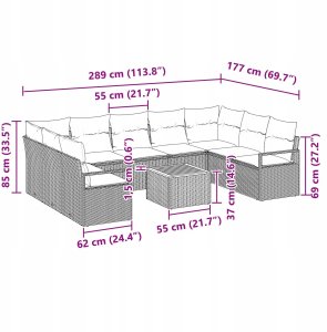 vidaXL Zestaw 10-elementowy sof ogrodowych z poduszkami Beżowy Polirattan Akacja, Dwuosobowa sofa ogrodowa z miejscem na przechowywanie i poduszkami Beżowy Polirattan 12
