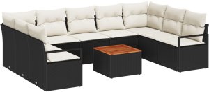 vidaXL 10 Elementowy Zestaw Sof Ogrodowych z Poduszkami Czarno Polirattanowy Akacjowy, vidaXL 2-osobowa Sofa Ogrodowa z Przechowalnią i Poduszkami Czarno Polirattanowa 2