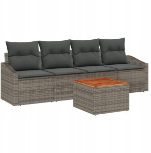 vidaXL 5-częściowy zestaw sof ogrodowych  z poduszkami szary polirattan akacja 2