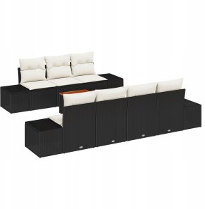 vidaXL 8-częściowy zestaw sof ogrodowych z poduszkami czarny polirattan akacja 2