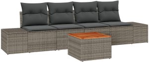 vidaXL 5-częściowy zestaw sof ogrodowych z poduszkami Szary Polirattan Akacja 2