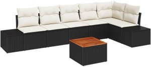 vidaXL 7-częściowy Zestaw Sof Ogrodowych z Poduszkami Czarny Polirattan Akacja 2