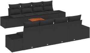 vidaXL Zestaw sofy ogrodowej 7-częściowy z poduszkami czarny z polirattanu akacjowego 2