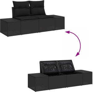vidaXL Zestaw sofy ogrodowej 7-częściowy z poduszkami czarny z polirattanu akacjowego 8