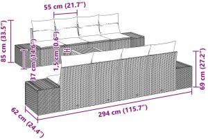 vidaXL Zestaw sofy ogrodowej 7-częściowy z poduszkami czarny z polirattanu akacjowego 10