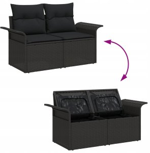 vidaXL 8-częściowy Zestaw Sofy Ogrodowej z Poduszkami Czarny Rattan, vidaXL Sofa Dwuosobowa z Przechowalnią i Poduszkami Czarny Rattan 9
