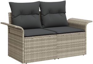 vidaXL 8-częściowy zestaw sofy ogrodowej z poduszkami jasnoszary polirattan, vidaXL 2-osobowa sofa ogrodowa z schowkiem i poduszkami jasnoszary polirattan 4