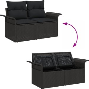 Zestaw Sof Ogrodowych vidaXL 7 Części z Poduszkami Czarny Polirattan, Zestaw Sofy dwuosobowej vidaXL z Miejscem na Przechowywanie i Poduszkami Czarny Polirattan 6