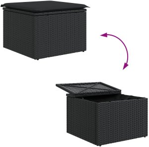Zestaw Sof Ogrodowych vidaXL 7 Części z Poduszkami Czarny Polirattan, Zestaw Sofy dwuosobowej vidaXL z Miejscem na Przechowywanie i Poduszkami Czarny Polirattan 10