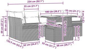 vidaXL Zestaw sofy ogrodowej 7-częściowy z poduszkami jasnoszary poli rattan, Sofa ogrodowa 2-osobowa z przechowalnią i poduszkami jasnoszary poli rattan 6