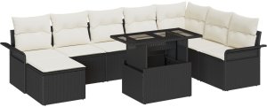 Zestaw 9 Częściowej Sofy Ogrodowej z Poduszkami Czarny Rattan Poli, Sofa Ogrodowa 2-osobowa z Przechowywaniem i Poduszkami Czarny Rattan Poli 2