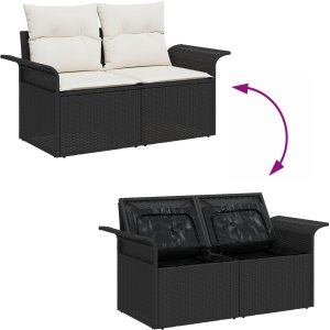 Zestaw 9 Częściowej Sofy Ogrodowej z Poduszkami Czarny Rattan Poli, Sofa Ogrodowa 2-osobowa z Przechowywaniem i Poduszkami Czarny Rattan Poli 7