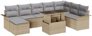Zestaw 9-elementowy sofy ogrodowej z poduszkami Beżowy Rattan polietylenowy, Sofa ogrodowa dla 2 osób z pojemnikiem i poduszkami Beżowy Rattan polietylenowy 2
