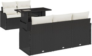 vidaXL Zestaw sof ogrodowych 6-częściowy z poduszkami czarny polirattan, Sofa ogrodowa dla 2 osób ze schowkiem i poduszkami czarny polirattan 2