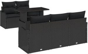 Zestaw sof ogrodowych vidaXL 6-częściowy z poduszkami Czarny Poli Rattan, Sofa ogrodowa vidaXL 2-osobowa z schowkiem i poduszkami Czarny Poli Rattan 2