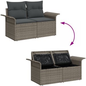 vidaXL Zestaw sof ogrodowych 11 elementów z poduszkami szary polirattan, Zestaw sof ogrodowych 2-osobowa z miejscem na przechowywanie i poduszkami szary polirattan 4