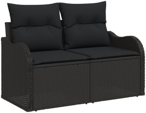 vidaXL Zestaw 6-częściowy sofa ogrodowa z poduszkami Czarny Polirattan, Sofa ogrodowa 2-osobowa z schowkiem i poduszkami Czarny Polirattan 4
