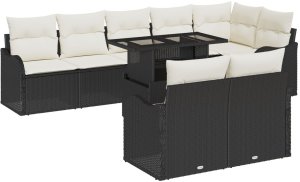 vidaXL 9 częściowy zestaw sofy ogrodowej z poduszkami czarny rattan poli, vidaXL 2-osobowa sofa ogrodowa z przechowalnią i poduszkami czarny rattan poli 2