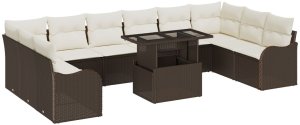 vidaXL vidaXL 11-częściowy zestaw sof ogrodowych z poduszkami Brązowy polirattan, vidaXL Dwuosobowa sofa ogrodowa z miejscem do przechowywania i poduszkami Brązowy polirattan 2