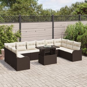vidaXL vidaXL 11-częściowy zestaw sof ogrodowych z poduszkami Brązowy polirattan, vidaXL Dwuosobowa sofa ogrodowa z miejscem do przechowywania i poduszkami Brązowy polirattan 3