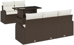 vidaXL 6-elementowy zestaw sof ogrodowych z poduszkami brązowy polirattan, 2-osobowa sofa ogrodowa z schowkiem i poduszkami brązowy polirattan 2